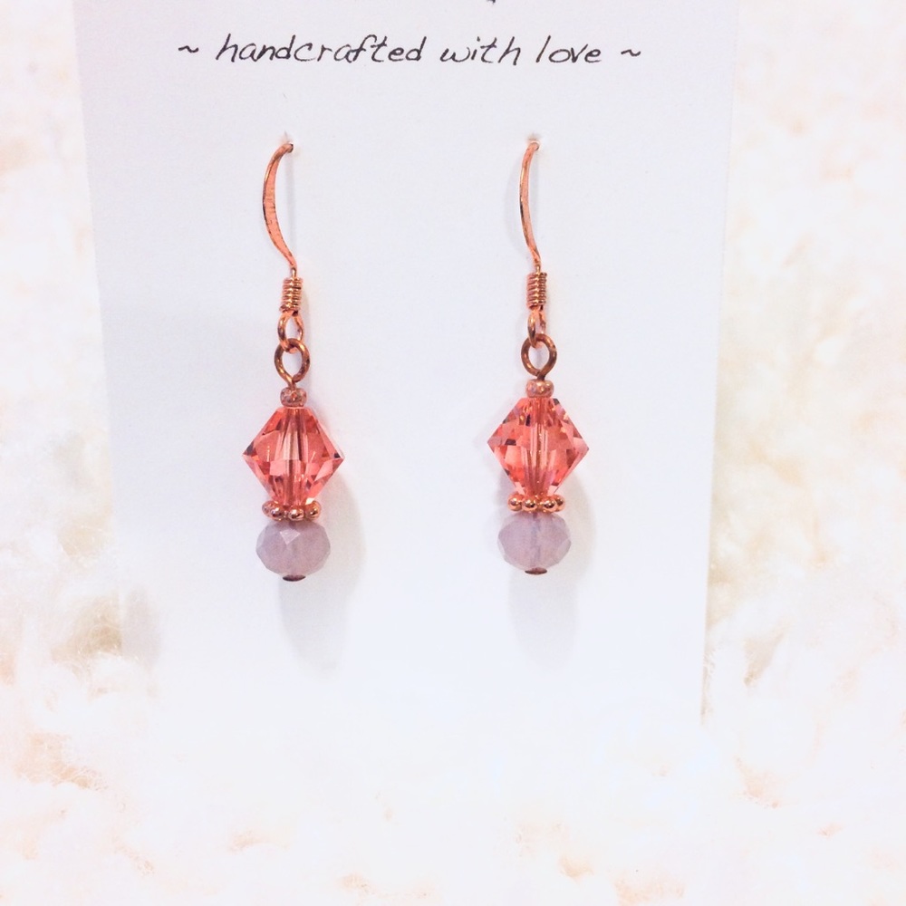 Genuine copper, Swarovski crystal petite earrings